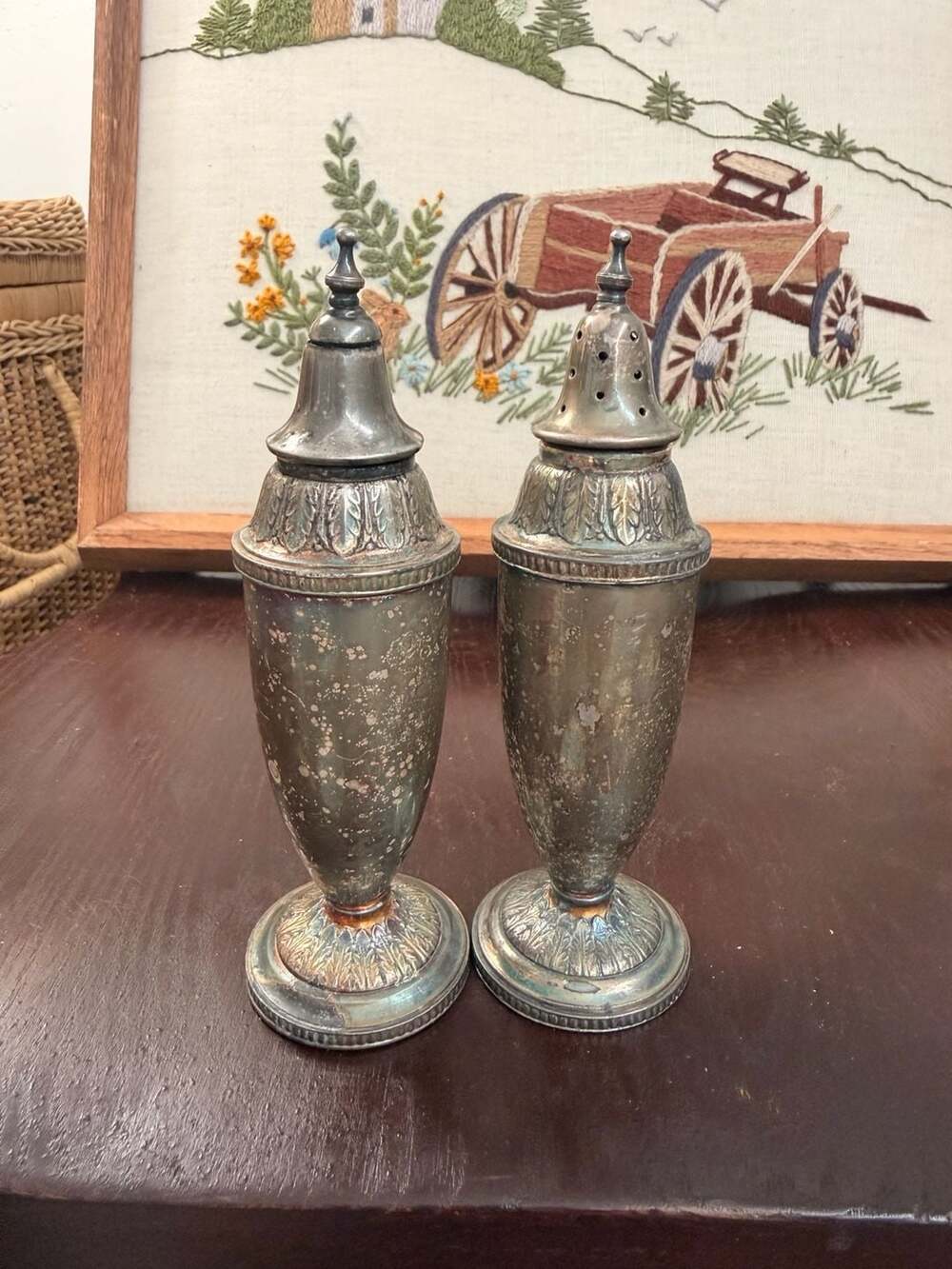 VTG Silverplate Salt & Pepper Shakers 1933 Art Deco 1847 Rogers Bros Marquise